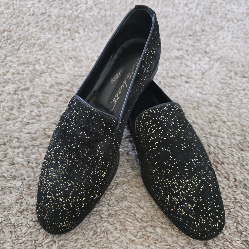 Alberto Moretti Alfango Italian handmade Men's Black and Gold Slip-On Shoes